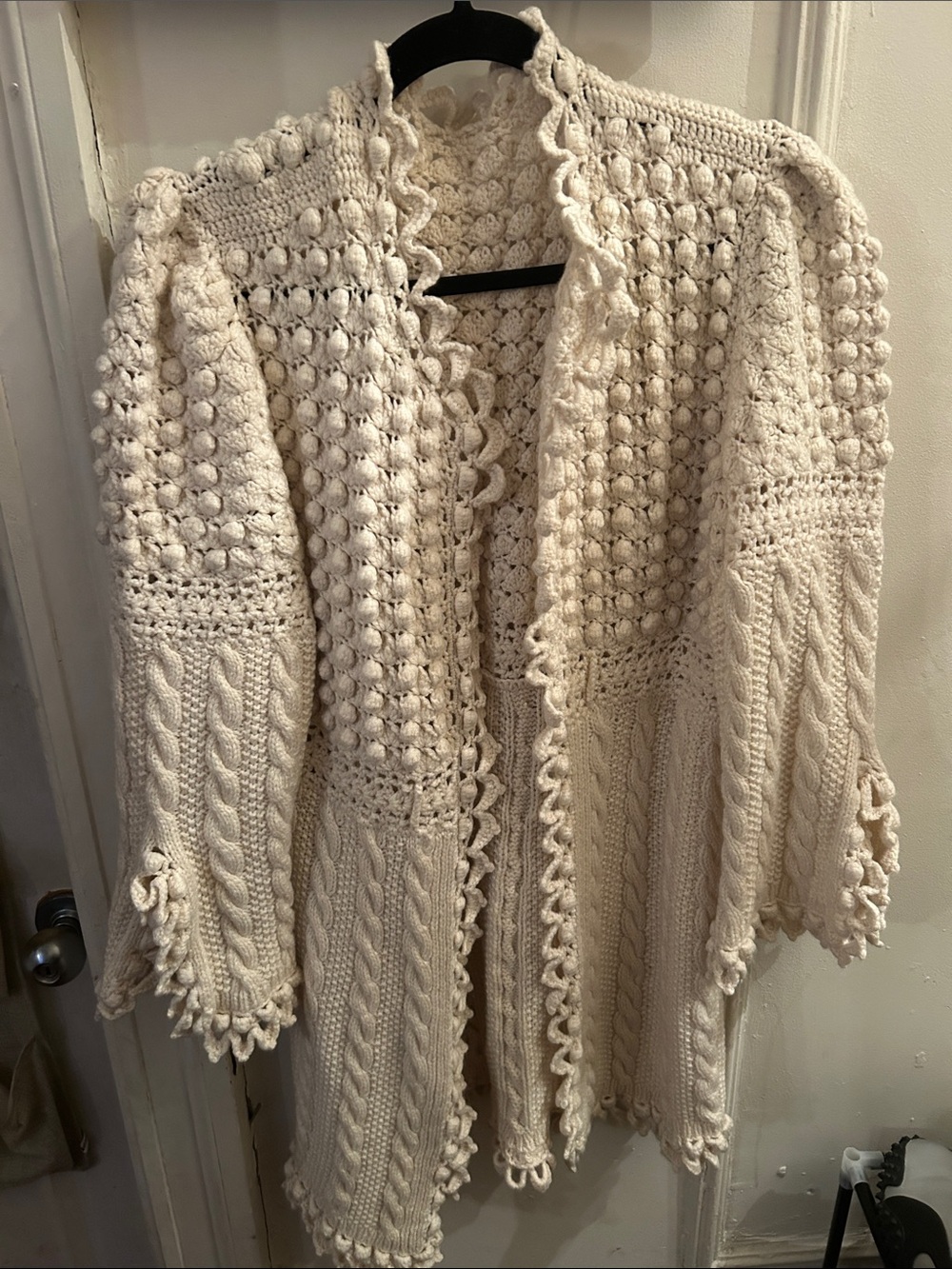 Cream Crochet Cable-Knit Open-Front Women's Cardigan